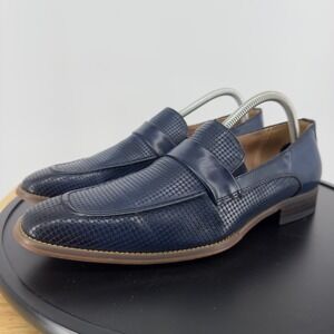 Gino Vitale GV2019 Mens Navy Blue Textured Apron Toe Loafers Dress Shoes 8.5